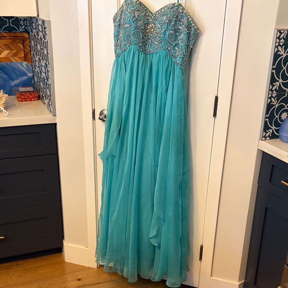 Sherri Hill Turquoise Beaded Prom Dress